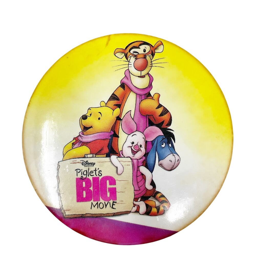 Vintage Disney Winnie the Pooh Piglet's Big Movie Button Pin‎ Collectible 3 Inch